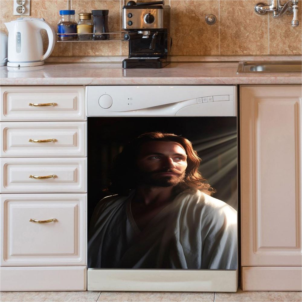 Jesus Christ Crown Of Thorns Dishwasher Cover, Jesus Portrait Dishwasher Stickers, Christian Kitchen Decor