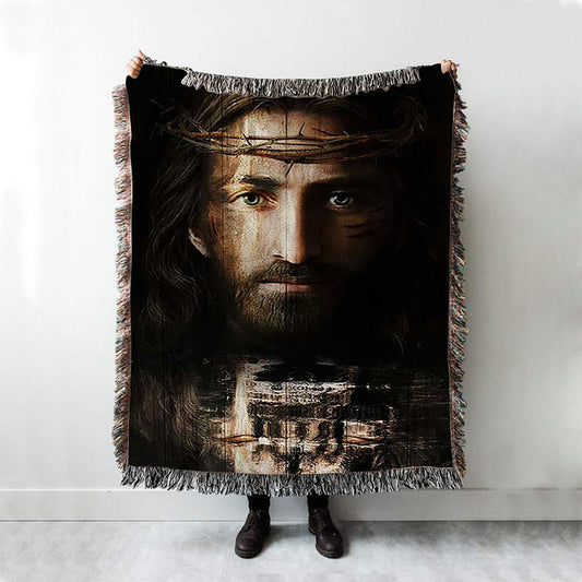 Jesus Christ Crown Of Thorns Throw Blanket Woven Blanket - Jesus Portrait Woven Blanket Prints - Christian Throw Blanket