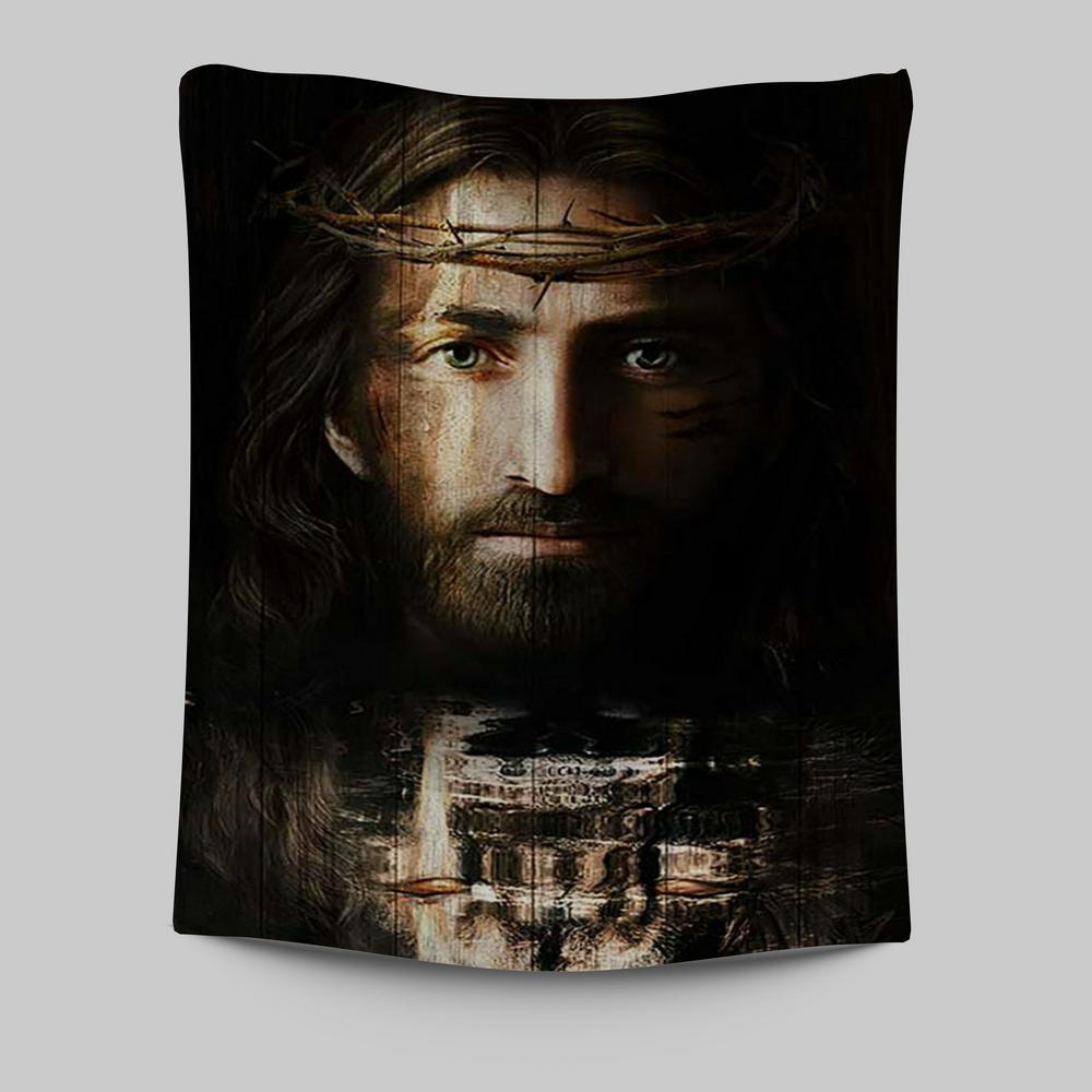 Jesus Christ Crown Of Thorns Wall Art Tapestry - Jesus Portrait Tapestry Prints - Christian Wall Art