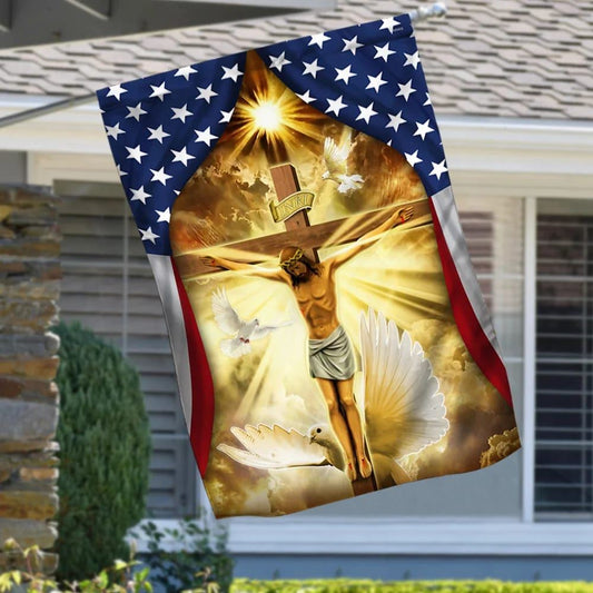 Jesus Christ Crucified On The Cross In American Flag, Outdoor Christian House Flag, Christian Flag, Scripture Flag, Garden Banner