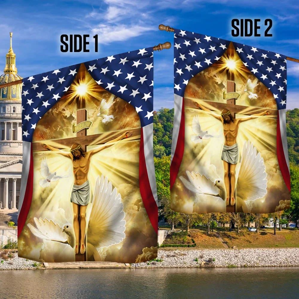 Jesus Christ Crucified On The Cross In American Flag, Outdoor Christian House Flag, Christian Flag, Scripture Flag, Garden Banner