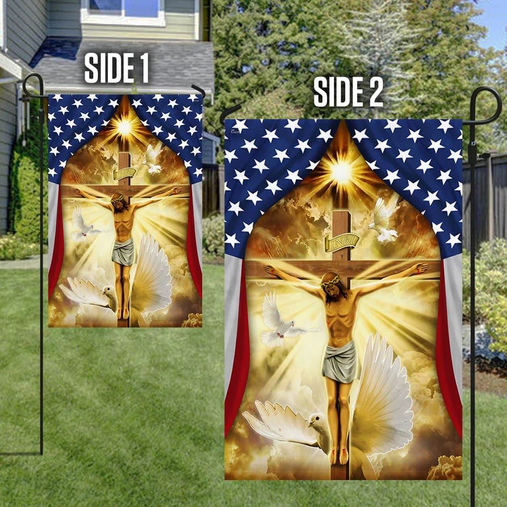 Jesus Christ Crucified On The Cross In American Flag, Outdoor Christian House Flag, Christian Flag, Scripture Flag, Garden Banner