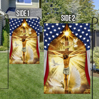 Jesus Christ Crucified On The Cross In American Flag, Outdoor Christian House Flag, Christian Flag, Scripture Flag, Garden Banner