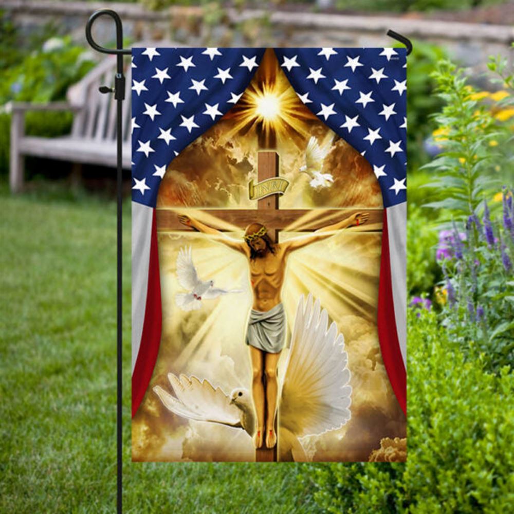 Jesus Christ Crucified On The Cross In American Flag, Outdoor Christian House Flag, Christian Flag, Scripture Flag, Garden Banner