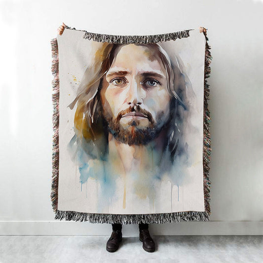 Jesus Christ Facing Forward And Looking Straight Ah Woven Blanket Prints - Jesus Woven Blanket Art - Christian Throw Blanket Decor