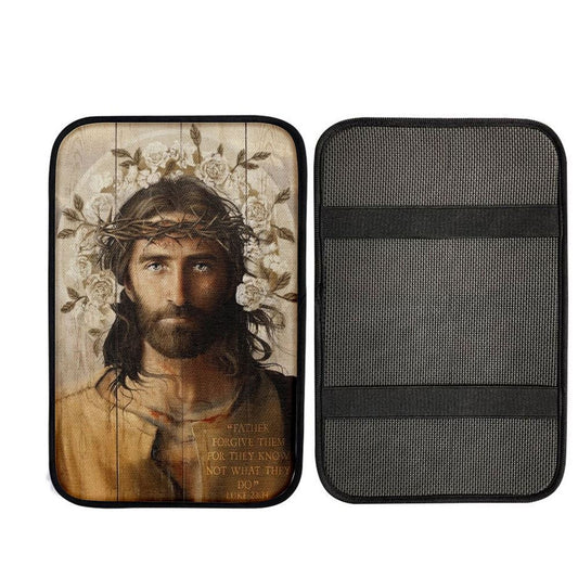 Jesus Christ Father Forgive Them Thorn Crown Car Center Console Cover, Car Armrest Pad, Christian Gift, Armrest Box Mat