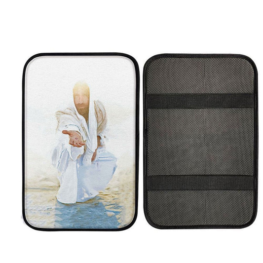 Jesus Christ Give His Hand Car Center Console Cover - White Jesus Picture Car Armrest Pad, Christian Car Armrest Accessories