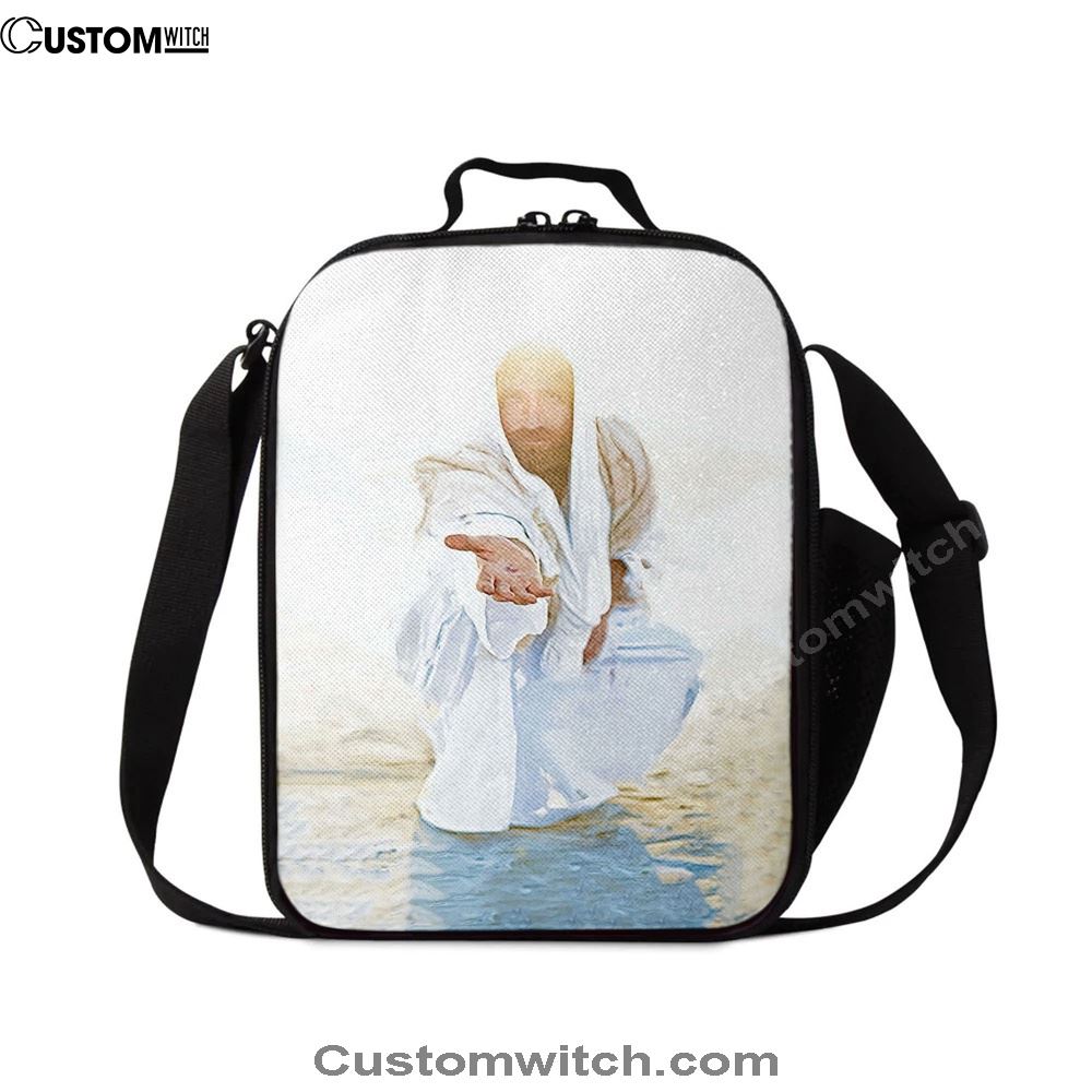 Jesus Christ Give His Hand Lunch Bag - White Jesus Picture Lunch Bag, Christian Lunch Box For School, Picnic