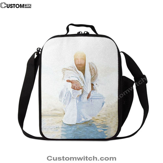 Jesus Christ Give His Hand Lunch Bag - White Jesus Picture Lunch Bag, Christian Lunch Box For School, Picnic