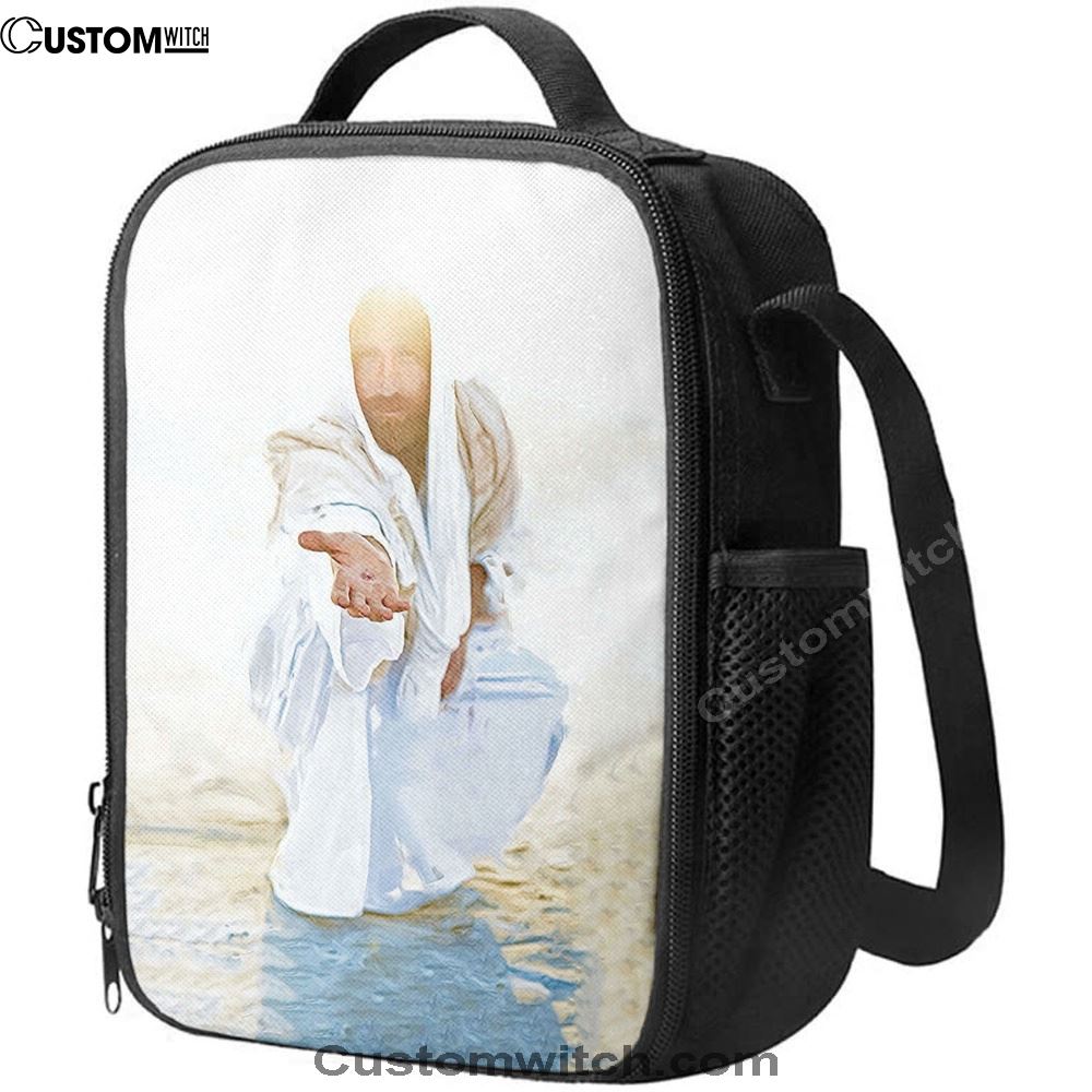 Jesus Christ Give His Hand Lunch Bag - White Jesus Picture Lunch Bag, Christian Lunch Box For School, Picnic