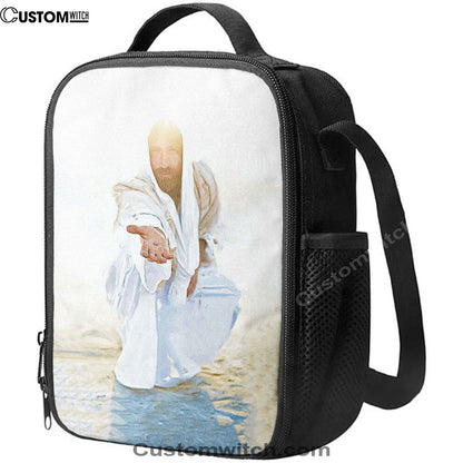 Jesus Christ Give His Hand Lunch Bag - White Jesus Picture Lunch Bag, Christian Lunch Box For School, Picnic