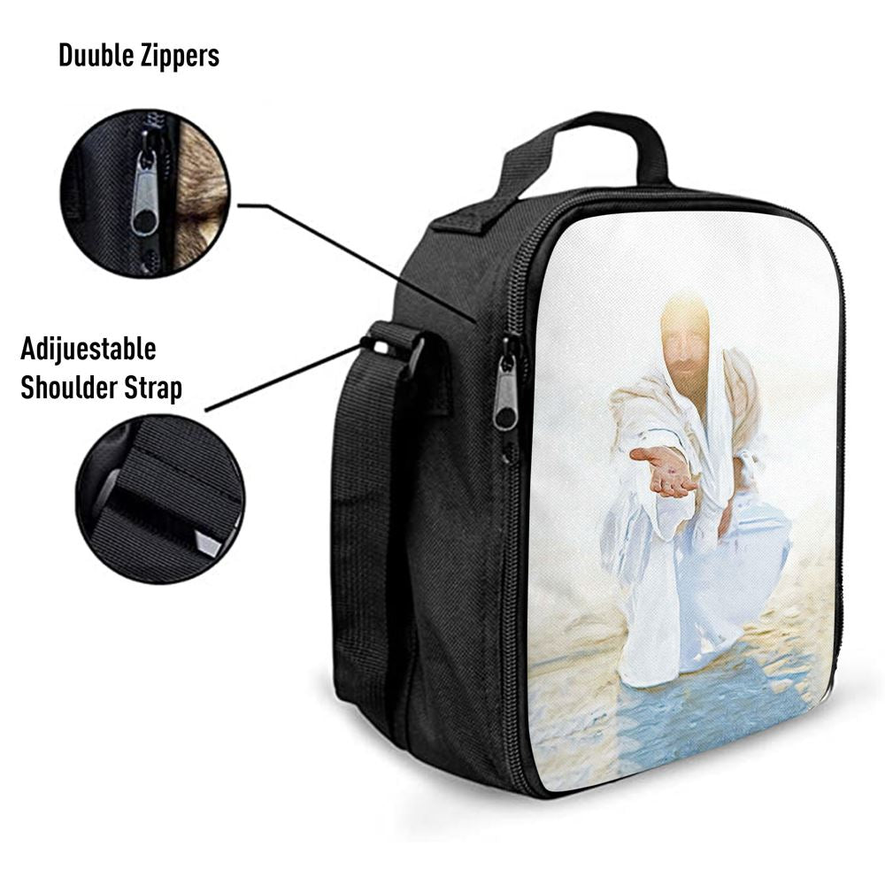 Jesus Christ Give His Hand Lunch Bag - White Jesus Picture Lunch Bag, Christian Lunch Box For School, Picnic