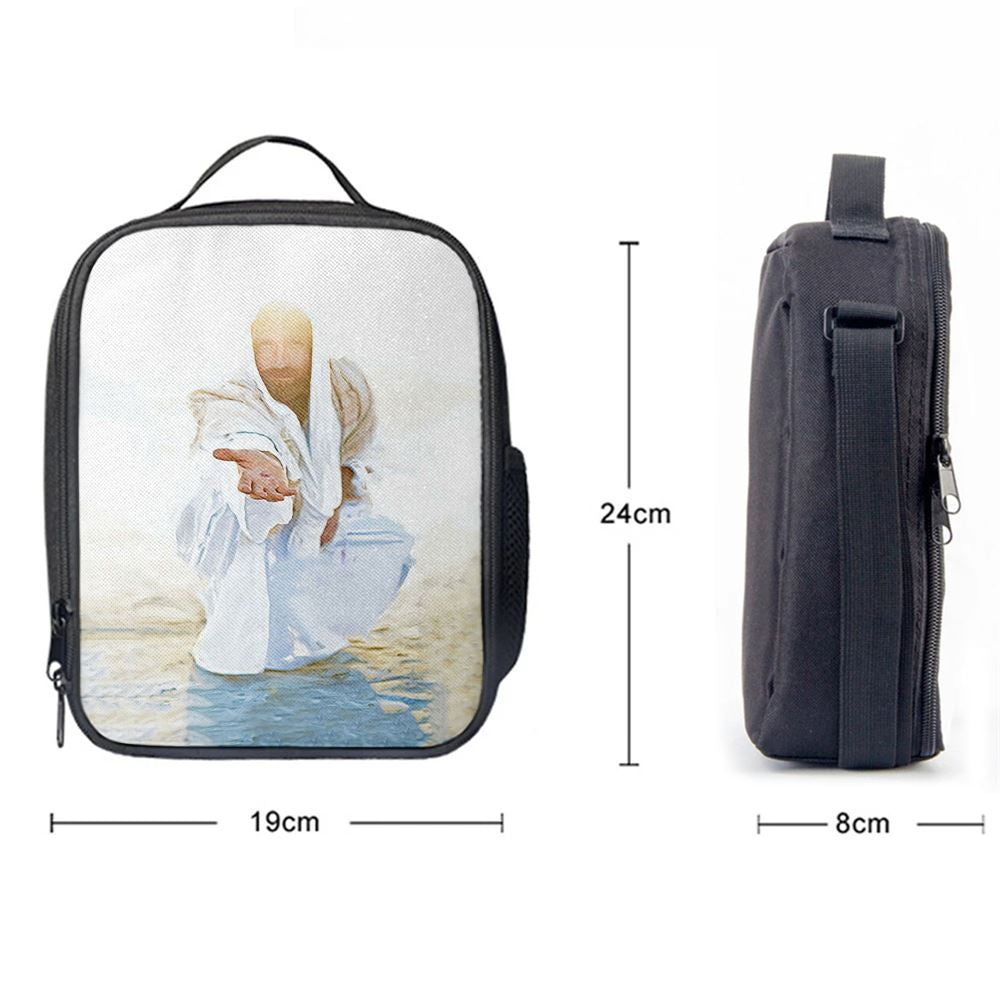 Jesus Christ Give His Hand Lunch Bag - White Jesus Picture Lunch Bag, Christian Lunch Box For School, Picnic