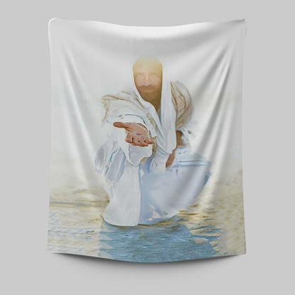 Jesus Christ Give His Hand Tapestry Wall Art - White Jesus Picture Tapestry - Jesus Tapestry Pictures - Christian Tapestries Wall Art