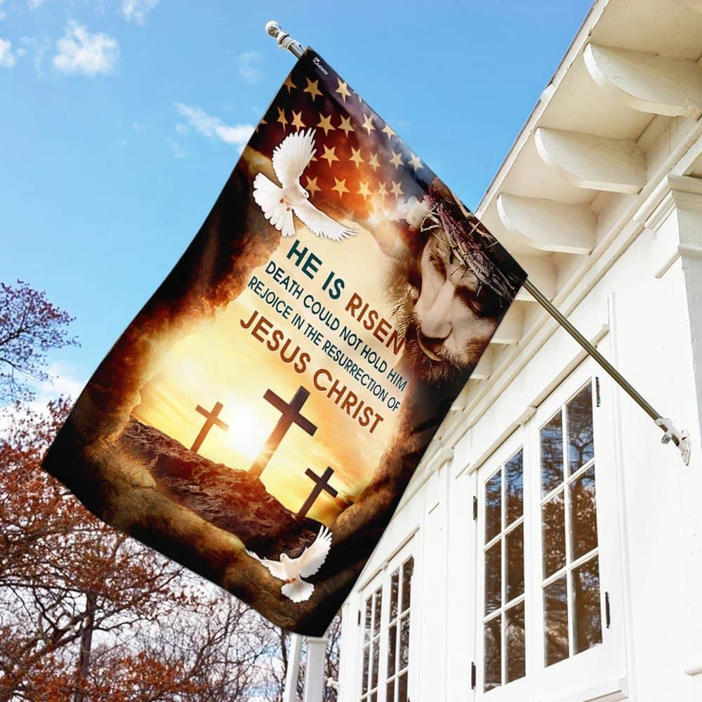 Jesus Christ He Is Risen Flag, Outdoor Christian House Flag, Christian Flag, Scripture Flag, Garden Banner