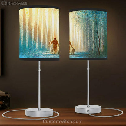 Jesus Christ He Leadeth Me Table Lamb Prints - Jesus Christ Table Lamb - Christian Table Lamb Prints