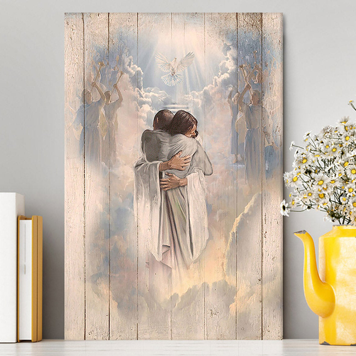 Jesus Christ Hugging Man In Heaven Canvas - Christian Wall Art - Religious Home Decor