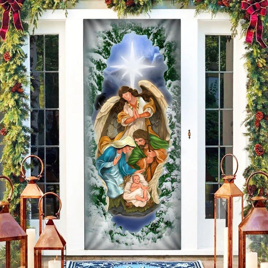 Jesus Christ Is Born Family Nativity Night Door Cover, Christian Door Decor, Door Christian Church, Christian Door Plaques