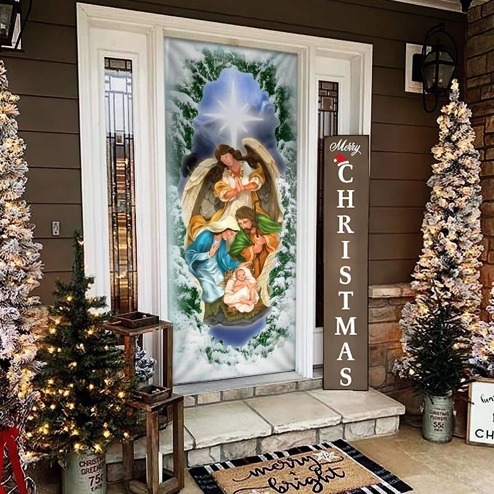 Jesus Christ Is Born Family Nativity Night Door Cover, Christian Door Decor, Door Christian Church, Christian Door Plaques