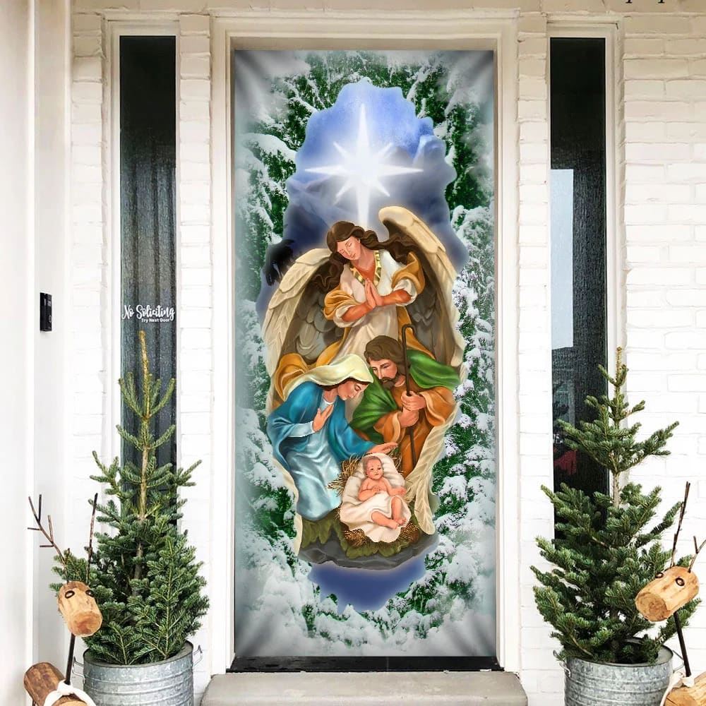 Jesus Christ Is Born Family Nativity Night Door Cover, Christian Door Decor, Door Christian Church, Christian Door Plaques