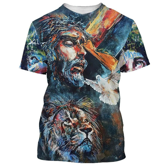 Jesus Christ Lion And Dove All Over Print 3D T-Shirt, Gift For Christian, Jesus Shirt