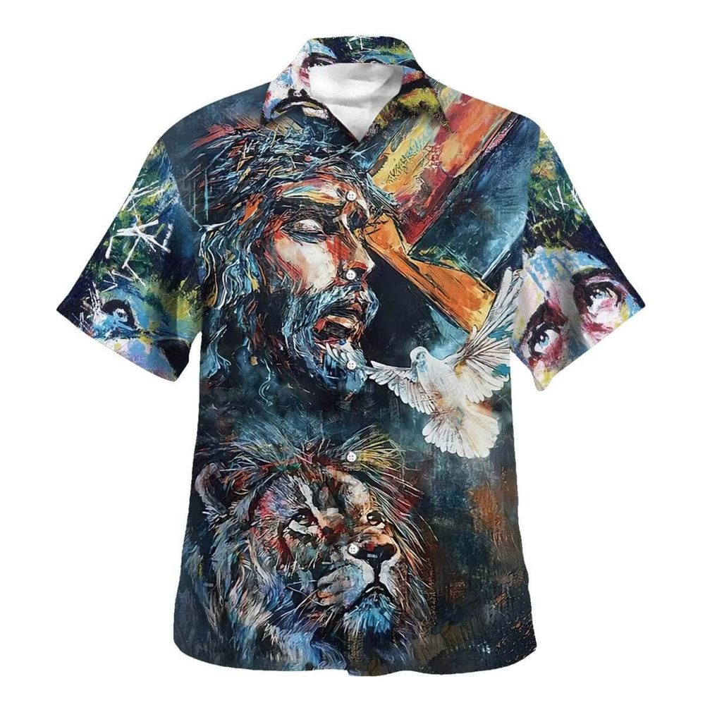 Jesus Christ Lion And Dove Vintage Art Christian Hawaiian Shirt For Men, Christian Hawaiian Shirt, Gift For Christian