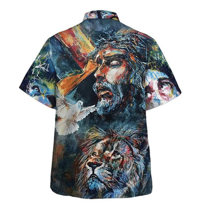 Jesus Christ Lion And Dove Vintage Art Christian Hawaiian Shirt For Men, Christian Hawaiian Shirt, Gift For Christian