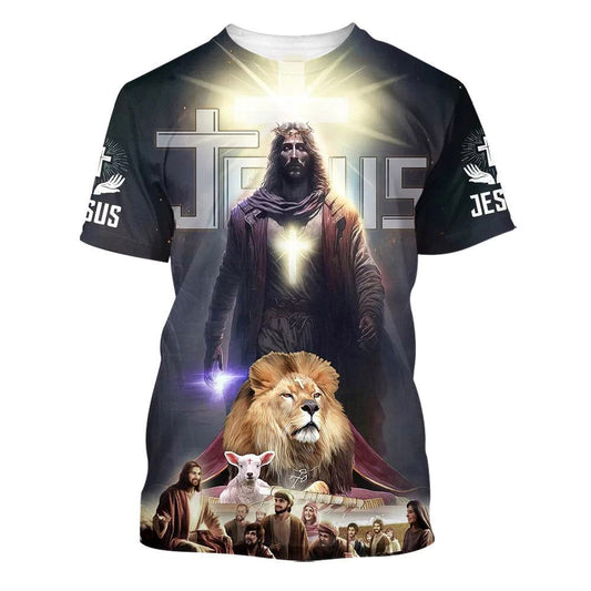 Jesus Christ Lion And Lamb All Over Print 3D T-Shirt, Gift For Christian, Jesus Shirt