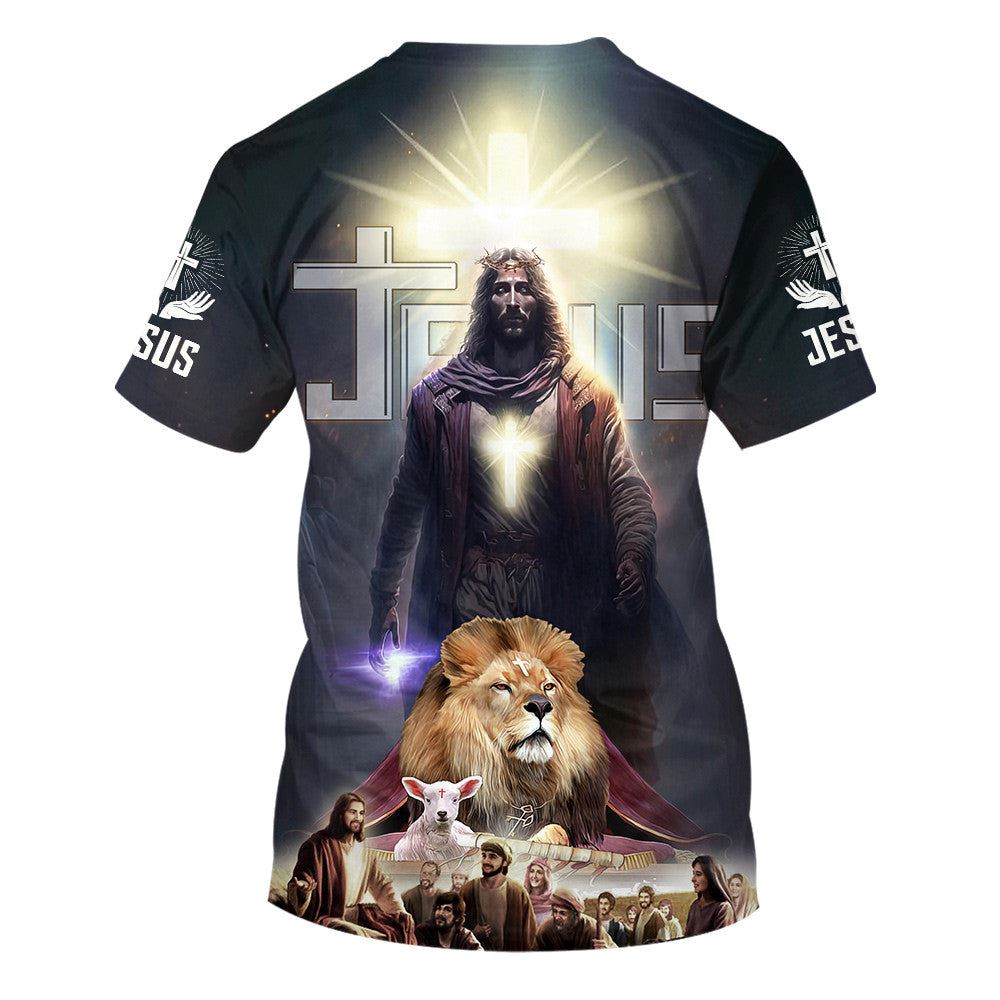 Jesus Christ Lion And Lamb All Over Print 3D T-Shirt, Gift For Christian, Jesus Shirt