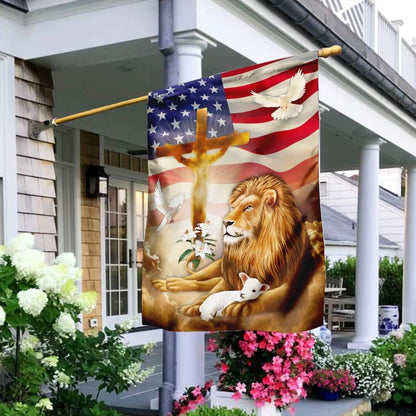 Jesus Christ Lion And Lamb Flag, Outdoor Christian House Flag, Christian Flag, Scripture Flag, Garden Banner