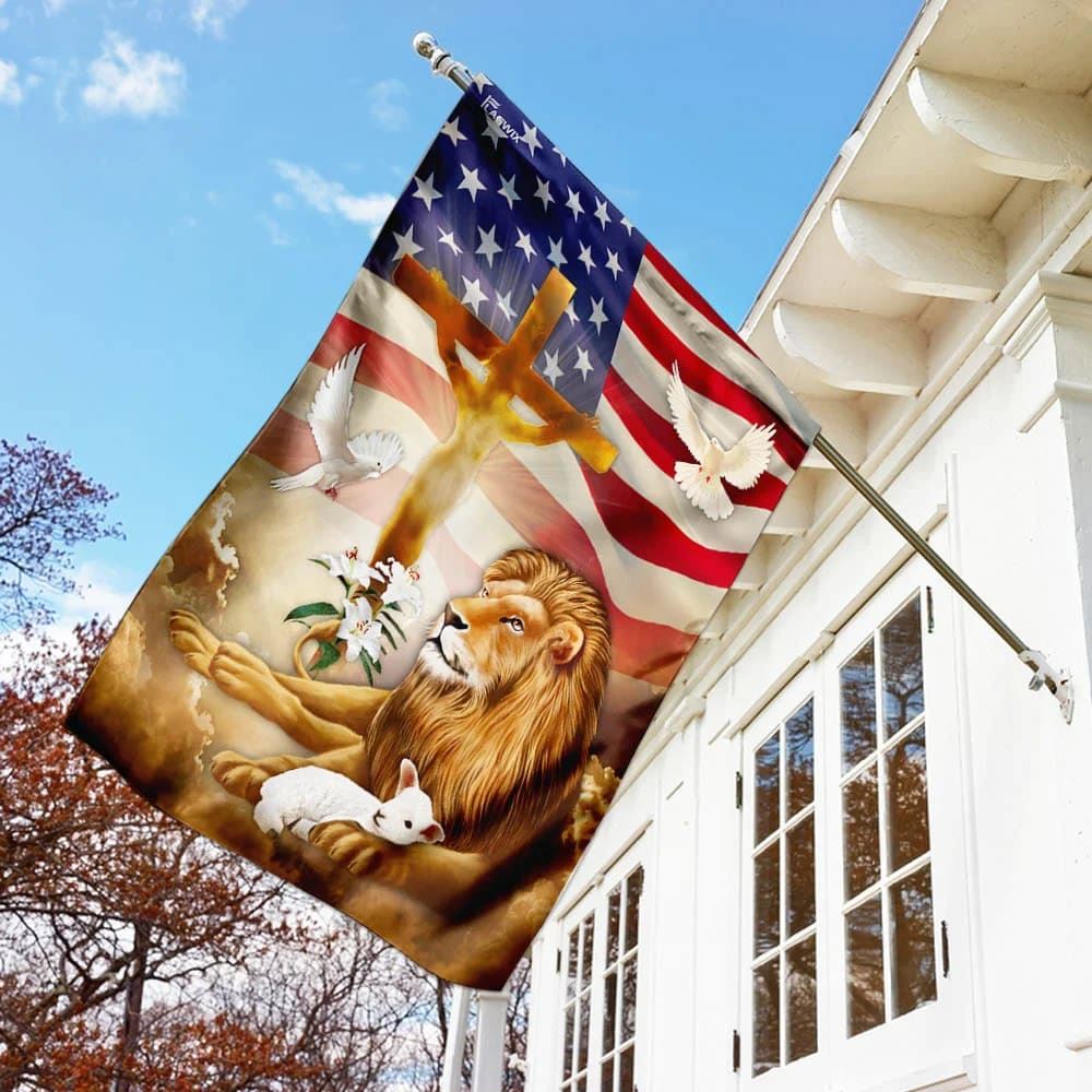 Jesus Christ Lion And Lamb Flag, Outdoor Christian House Flag, Christian Flag, Scripture Flag, Garden Banner