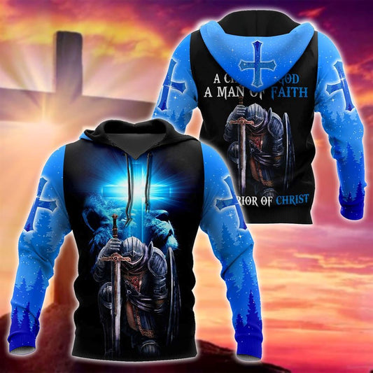 Jesus Christ Lion Blue Cross Child Of God Man Of Faith Warrior Of Christ God 3D Hoodie For Man And Women, Jesus Printed 3D Hoodie