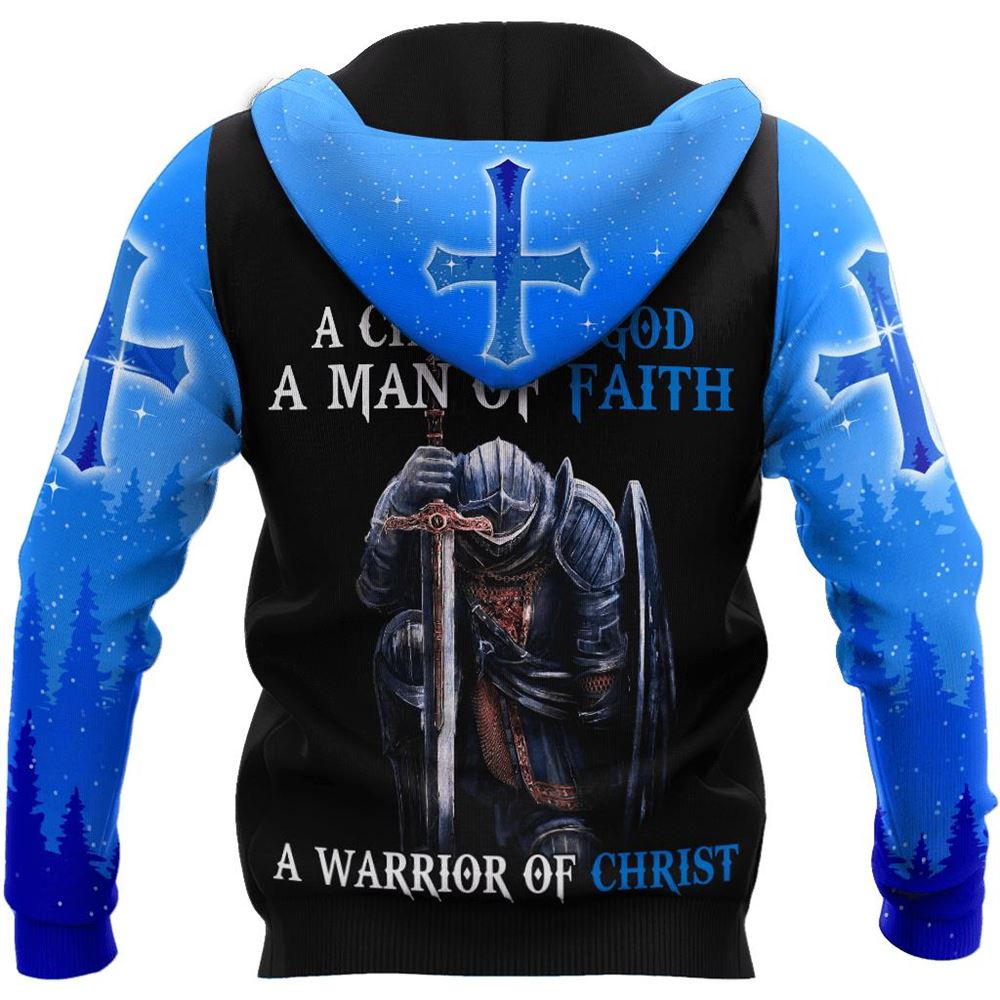 Jesus Christ Lion Blue Cross Child Of God Man Of Faith Warrior Of Christ God 3D Hoodie For Man And Women, Jesus Printed 3D Hoodie