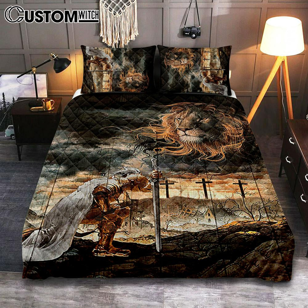 Jesus Christ Lion Face Warrior Quilt Bedding Set - Christian Bedroom - Religious Home Decor