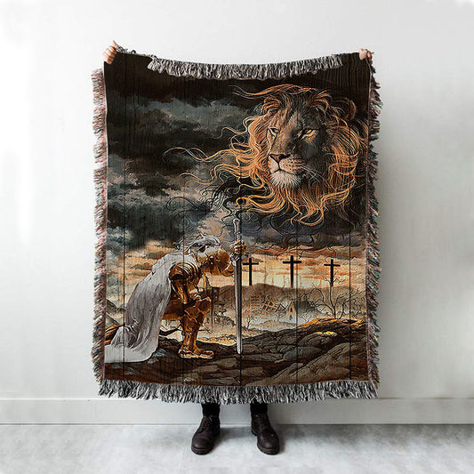 Jesus Christ Lion Face Warrior Woven Blanket - Christian Throw Blanket - Religious Home Decor