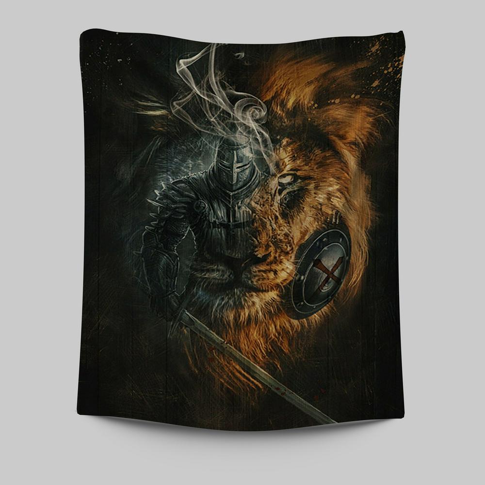 Jesus Christ Lion Of Judah Awesome Warrior Wall Art Tapestry - Jesus Portrait Tapestry Prints - Christian Wall Art