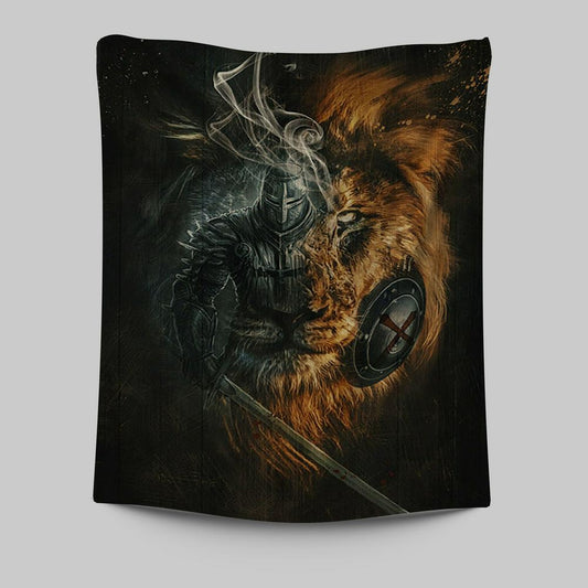 Jesus Christ Lion Of Judah Awesome Warrior Wall Art Tapestry - Jesus Portrait Tapestry Prints - Christian Wall Art