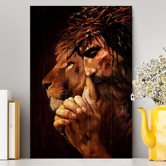 Jesus Christ Prays With Lion Canvas Prints - Lion Canvas Art - Christian Inspirational Canvas