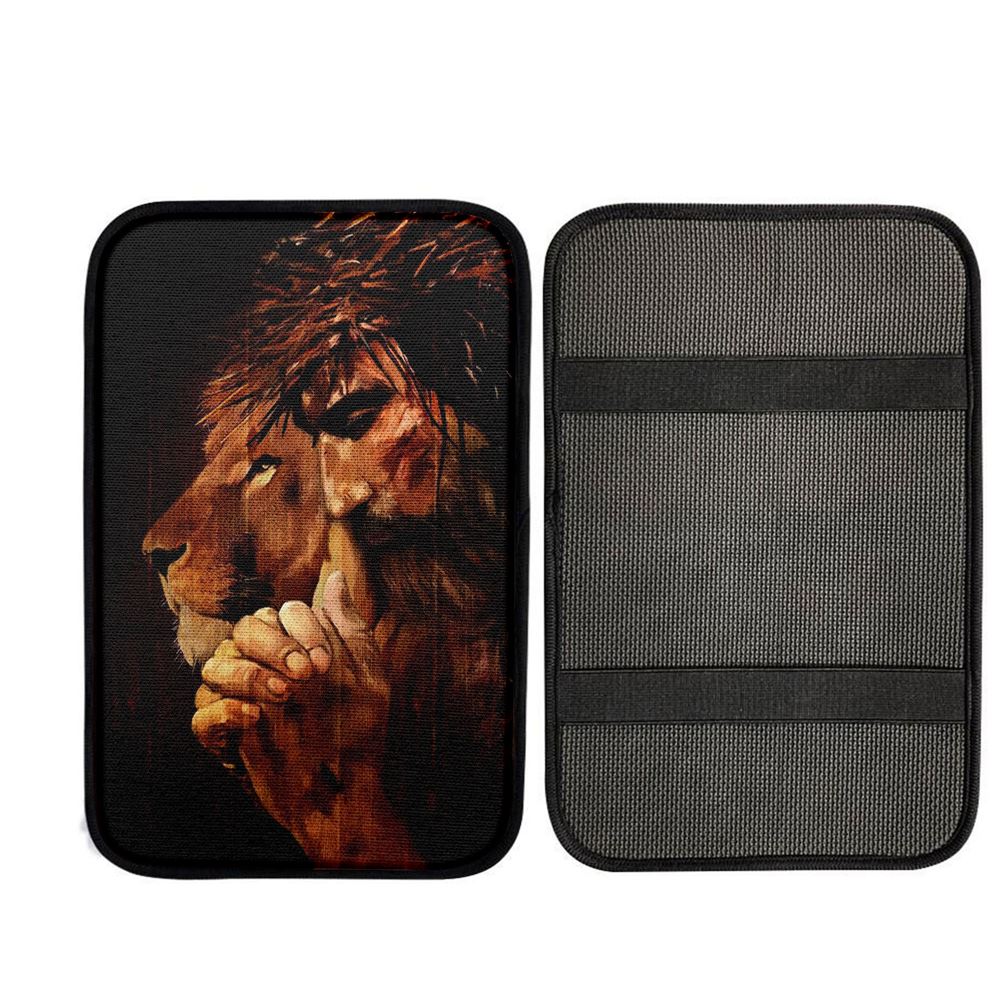 Jesus Christ Prays With Lion Car Center Console Cover - Lion Car Center Console Cover, Christ Car Armrest Accessories