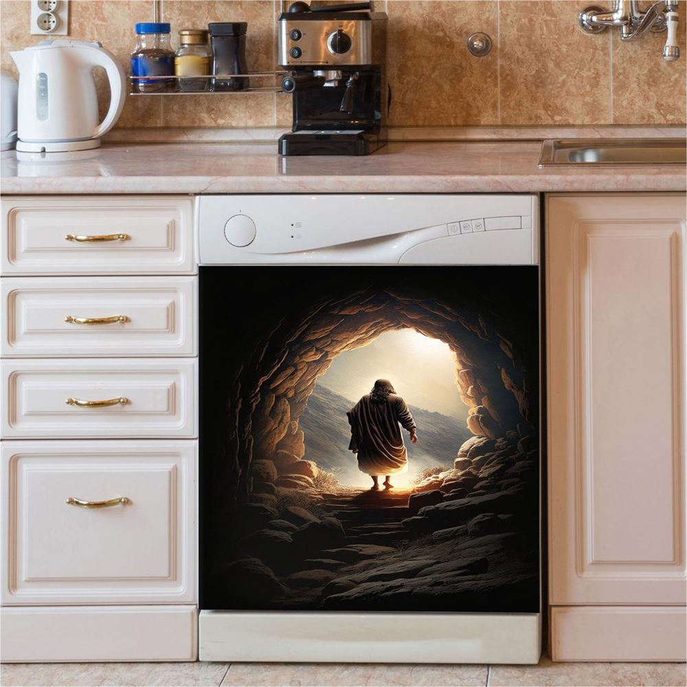 Jesus Christ Prays With Lion Dishwasher Cover, Lion Dishwasher Stickers, Christian Inspirational Kitchen Decor