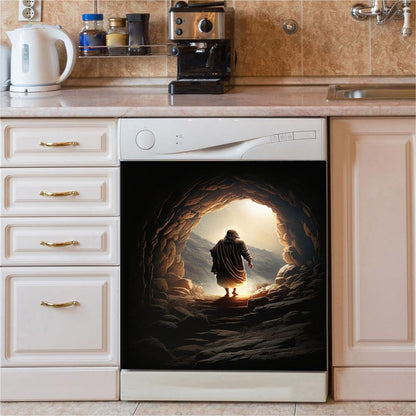 Jesus Christ Prays With Lion Dishwasher Cover, Lion Dishwasher Stickers, Christian Inspirational Kitchen Decor