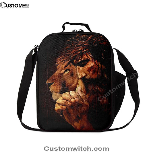 Jesus Christ Prays With Lion Lunch Bag - Lion Lunch Bag, Christian Lunch Box For School, Picnic