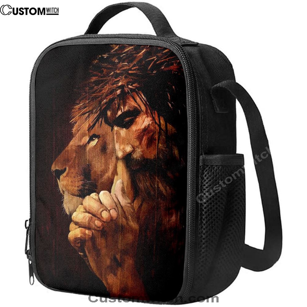 Jesus Christ Prays With Lion Lunch Bag - Lion Lunch Bag, Christian Lunch Box For School, Picnic