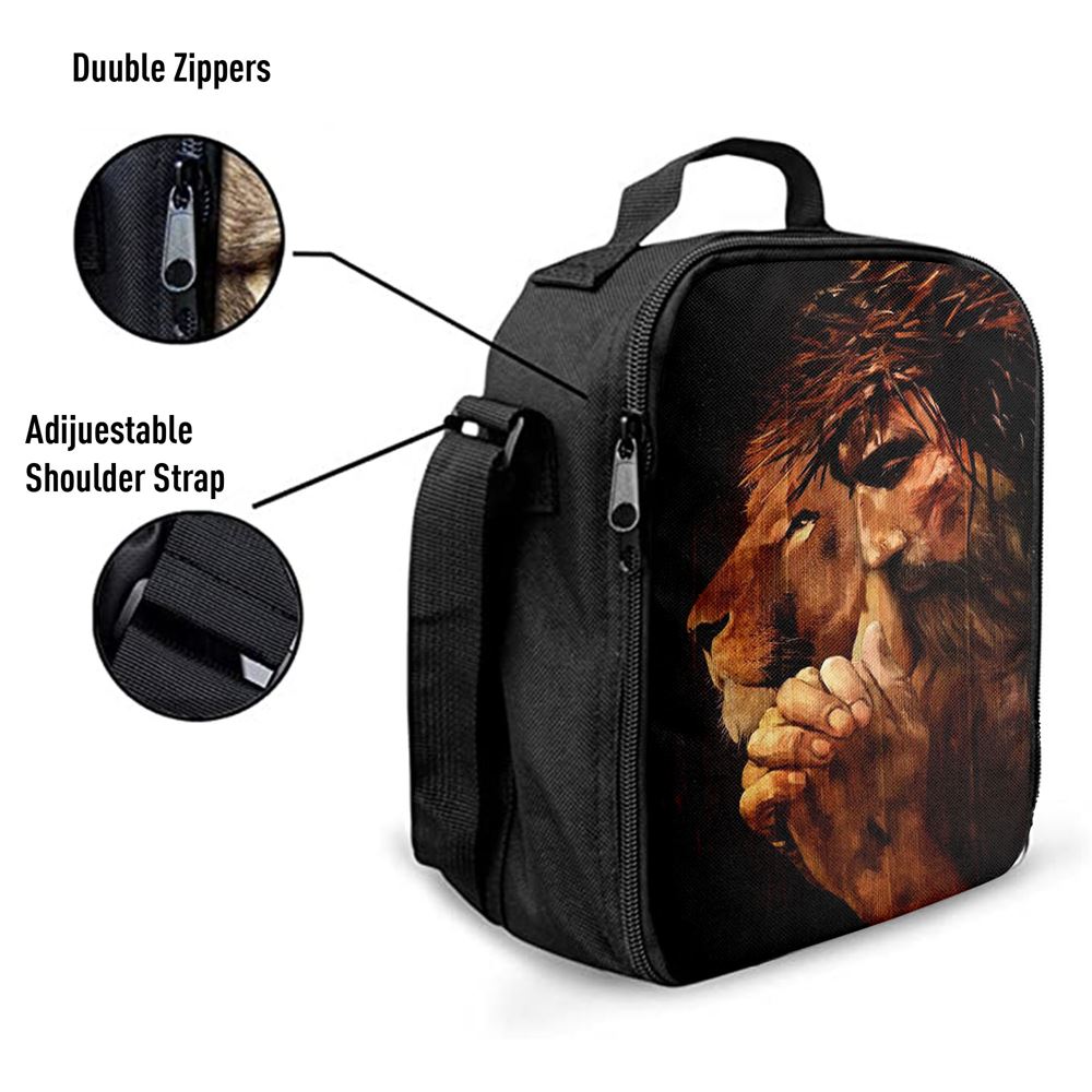 Jesus Christ Prays With Lion Lunch Bag - Lion Lunch Bag, Christian Lunch Box For School, Picnic