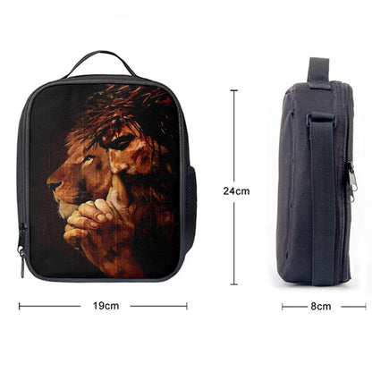 Jesus Christ Prays With Lion Lunch Bag - Lion Lunch Bag, Christian Lunch Box For School, Picnic