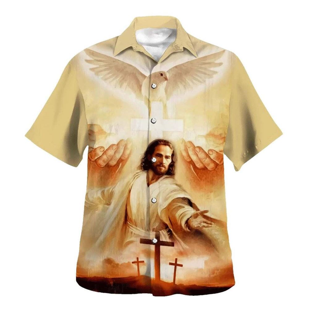 Jesus Christ Reaching Out Hand Hawaiian Shirt For Men, Christian Hawaiian Shirt, Gift For Christian