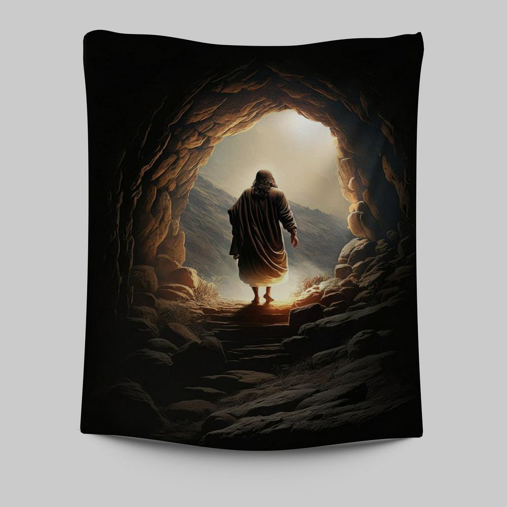 Jesus Christ Rises From Cave Tapestry Prints - Religious Tapestries Wall Hanging Art - Christian Wall Decor