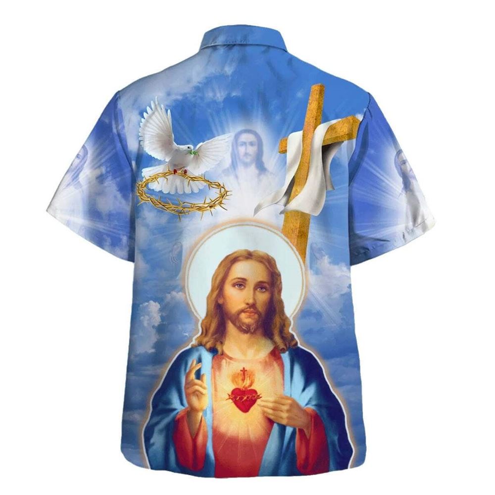 Jesus Christ Sacred Heart Pigeon Hawaiian Shirt For Men, Christian Hawaiian Shirt, Gift For Christian