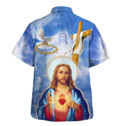 Jesus Christ Sacred Heart Pigeon Hawaiian Shirt For Men, Christian Hawaiian Shirt, Gift For Christian