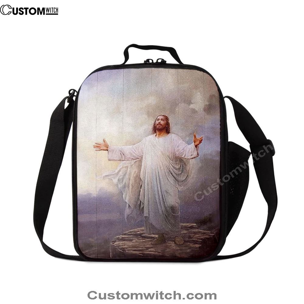 Jesus Christ Spread His Arms Lunch Bag - For This Purpose I Have Come Jesus Lunch Bag, Christian Lunch Box For School, Picnic